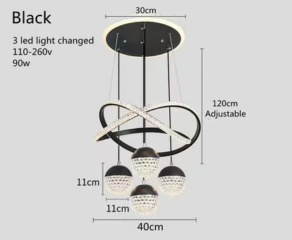 Suspension LED design Art Déco noir et or, éclairage 3 couleurs, 40 cm