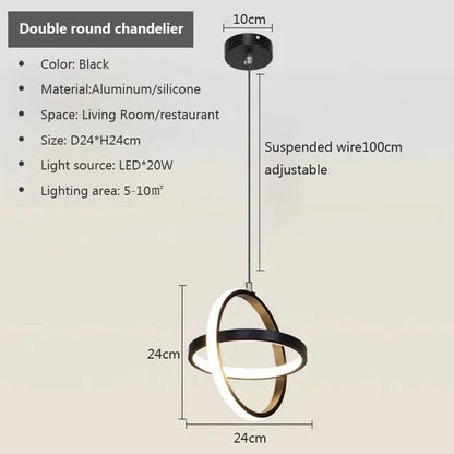 Suspension LED noire minimaliste en aluminium pour intérieur moderne