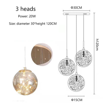 Suspension LED moderne boule de verre pour escalier et salon, lumière chaude dimmable