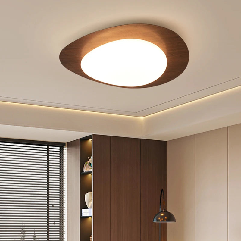 Plafonnier LED moderne galets en bois et acrylique pour salon et chambre