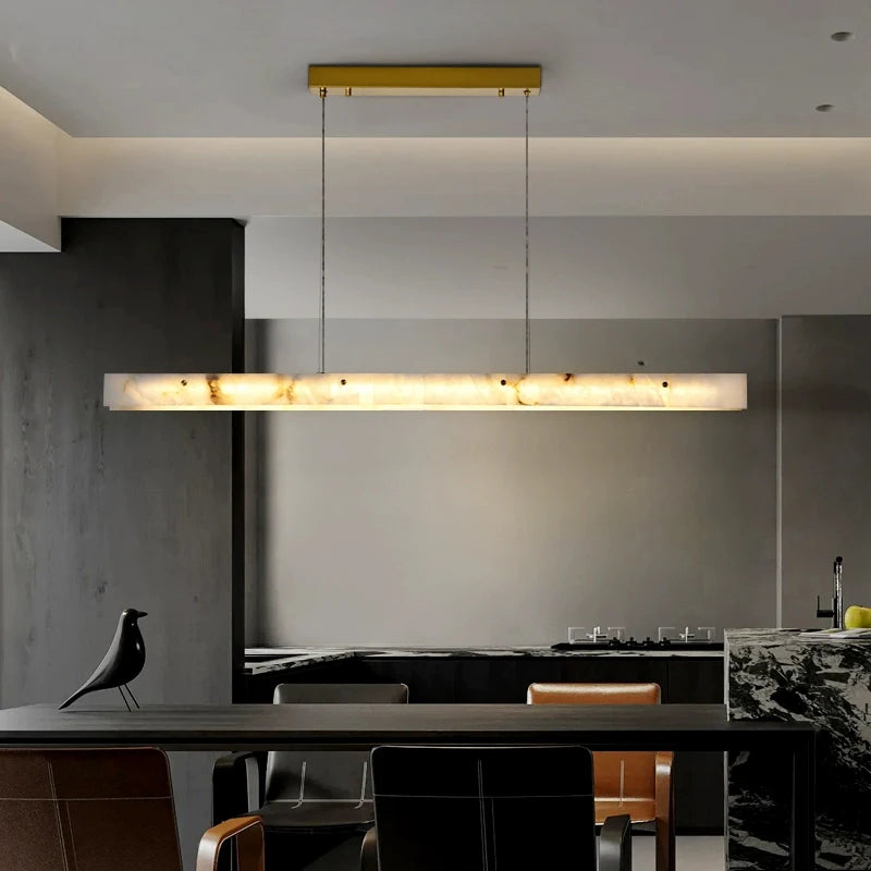 Suspension linéaire en marbre et acier inoxydable LED, design moderne pour salle à manger et chambre