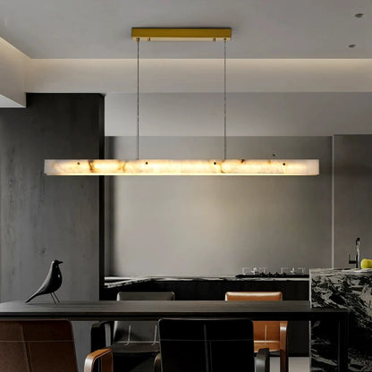 Suspension linéaire en marbre et acier inoxydable LED, design moderne pour salle à manger et chambre
