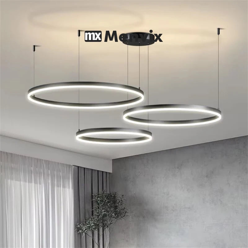 Suspension LED Circulaire en Aluminium, Design Moderne et Lumière Chaude, Luminaire pour Salon et Bureau