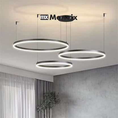 Suspension LED Circulaire en Aluminium, Design Moderne et Lumière Chaude, Luminaire pour Salon et Bureau