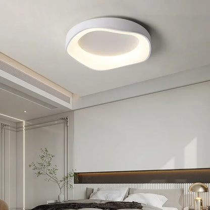 Plafonnier LED design fleur minimaliste en fer noir, blanc et gris, lumière douce et modulable