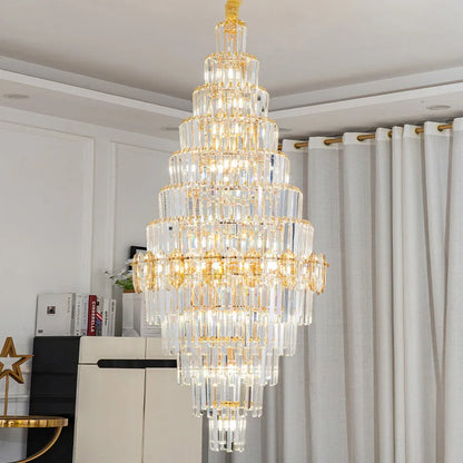 Lustre en cristal de luxe doré, design moderne pour salon et villa