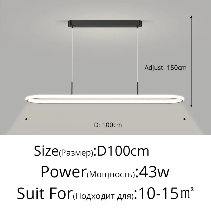 Suspension LED en aluminium noire ou blanche, lumière chaude pour table à manger