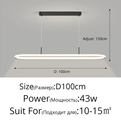 Suspension LED en aluminium noire ou blanche, lumière chaude pour table à manger