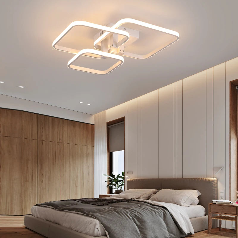 Plafonnier LED Moderne Noir et Blanc Dimmable avec Télécommande, Lustre 3/6 Branches pour Salon et Chambre