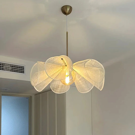 Suspension tissu fleur LED style japonais pour salon et restaurant E27