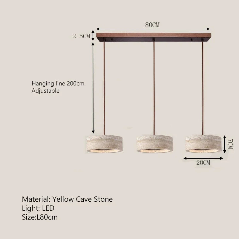 Suspension lampe ronde en pierre naturelle travertin LED réglable pour salle à manger