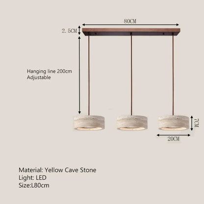 Suspension lampe ronde en pierre naturelle travertin LED réglable pour salle à manger
