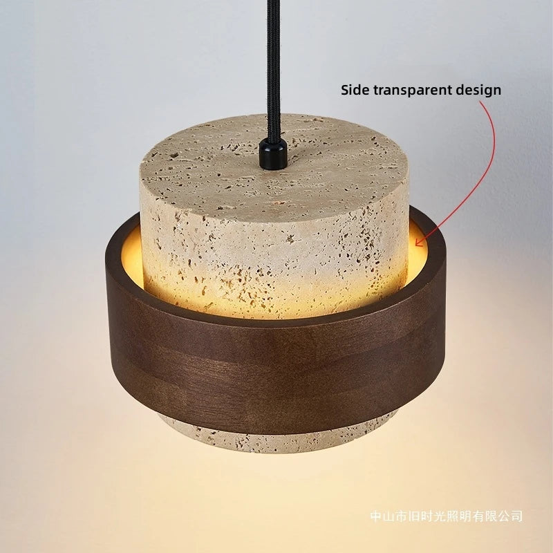 Suspension LED en pierre naturelle travertin noire, luminaire décoratif E27 réglable