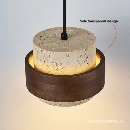 Suspension LED en pierre naturelle travertin noire, luminaire décoratif E27 réglable