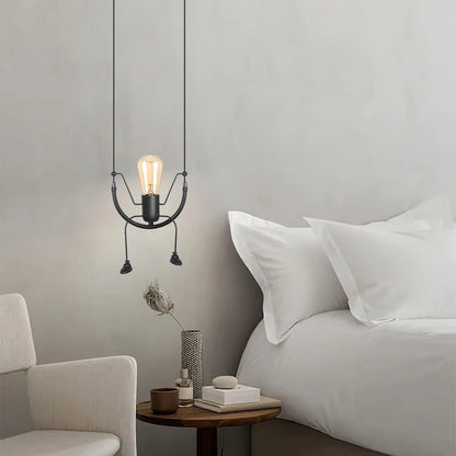 Suspension lustre moderne assis petit homme noir E27 pour chambre enfant