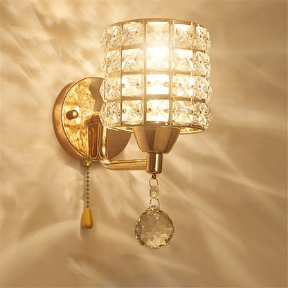 Applique Murale Cristal Cylindrique LED E27 avec Interrupteur à Tirer, Ambiance Chaleureuse