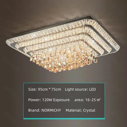 Plafonnier LED cristal luxe moderne chrome avec télécommande pour salon et cuisine