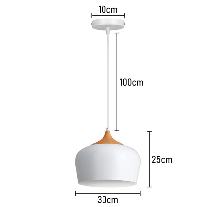 Suspension LED E27 moderne en fer et bois style nordique pour salon et cuisine