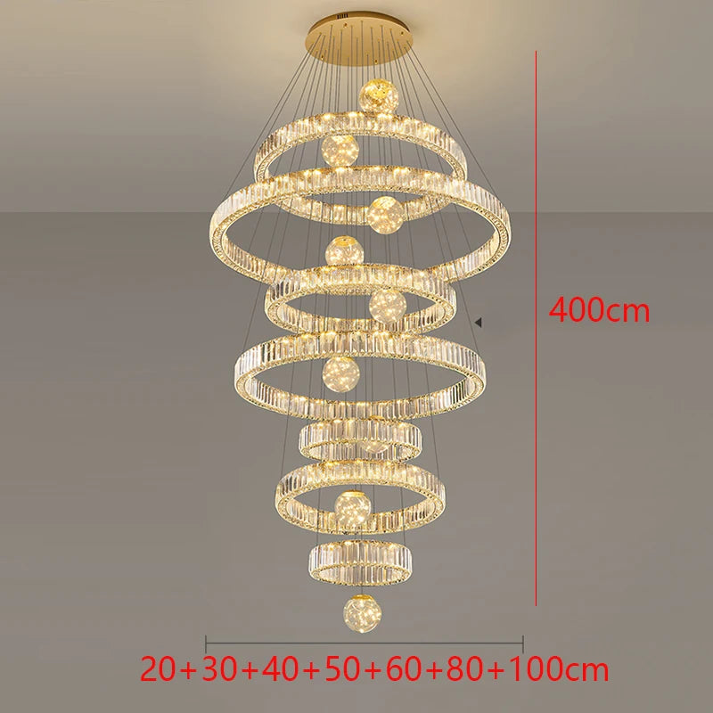 Lustre suspendu moderne en cristal pour salon et escalier, lumière chaleureuse