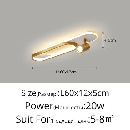 Plafonnier LED moderne avec projecteur or pour chambre et bureau