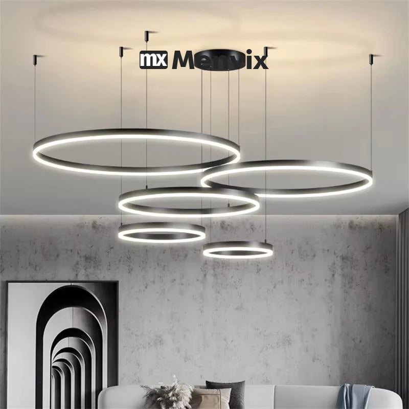 Suspension LED Circulaire en Aluminium, Design Moderne et Lumière Chaude, Luminaire pour Salon et Bureau