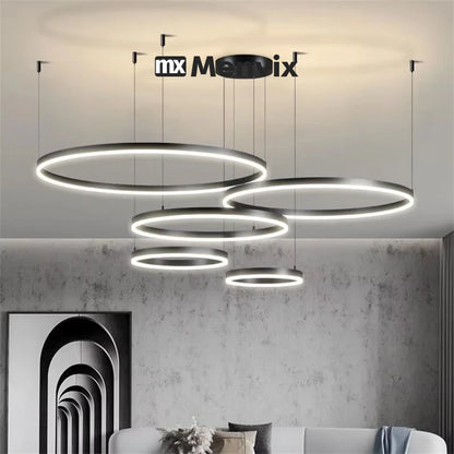 Suspension LED Circulaire en Aluminium, Design Moderne et Lumière Chaude, Luminaire pour Salon et Bureau