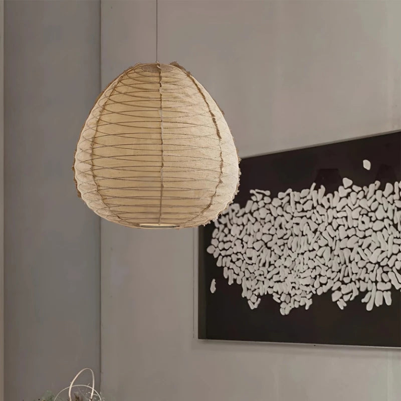 Suspension japonaise Wabi Sabi en tissu tricoté main, lumière chaleureuse