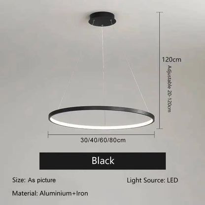 Suspension LED ronde moderne en aluminium noir et blanc, lumière chaude et froide pour intérieur