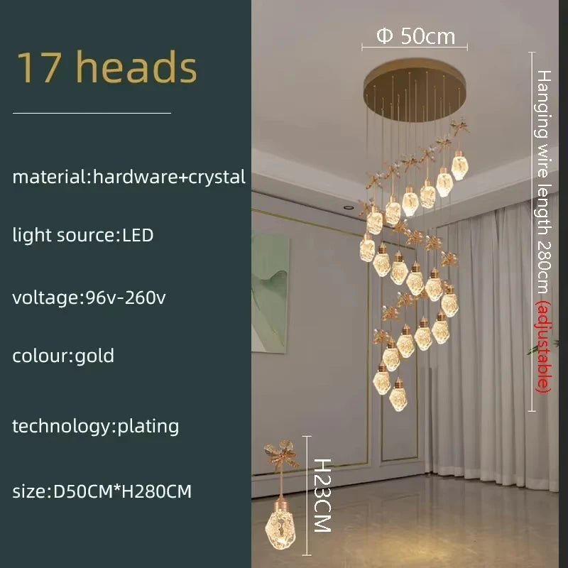 Lustre suspension moderne en cristal pour villa et salon avec LED dimmable
