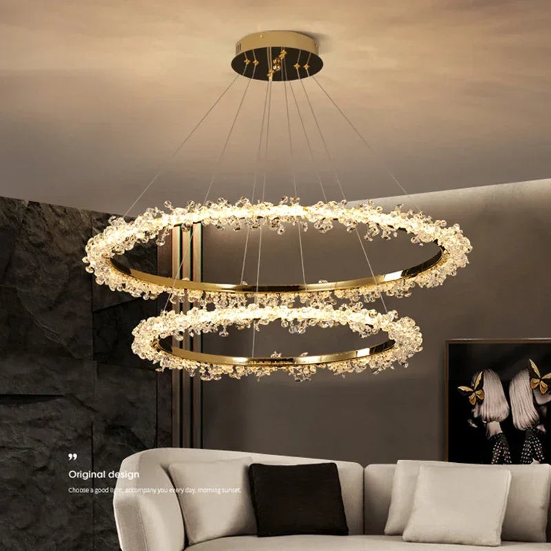 Suspension Lustre Cristal Nordique Moderne Anneau pour Salon et Chambre