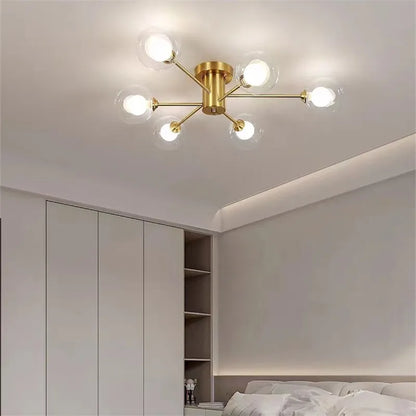 Plafonnier Sputnick design bulle en métal chrome poli pour salon et salle à manger