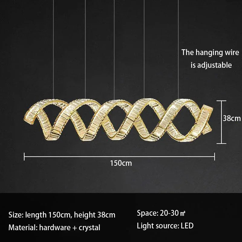 Suspension LED design moderne en fil métallique, luminaire décoratif d’intérieur en cristal