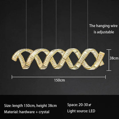 Suspension LED design moderne en fil métallique, luminaire décoratif d’intérieur en cristal