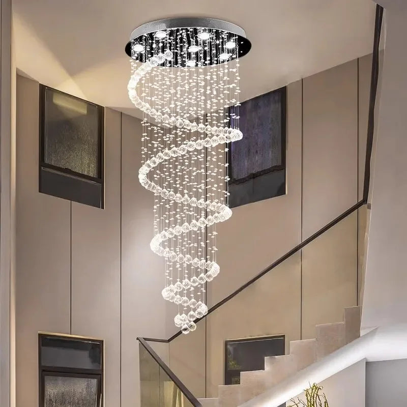 Lustre LED spirale en cristal pour plafond, suspension design moderne