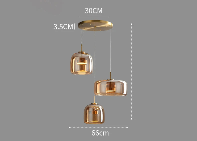 Suspension moderne en verre avec éclairage LED pour salle à manger, ambiance chaleureuse