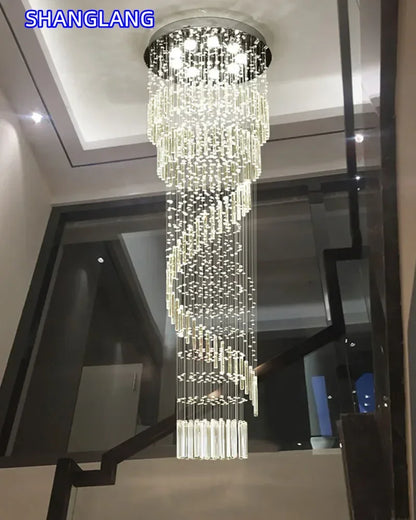Lustre moderne en cristal K9, suspension LED pour escalier en spirale, lumière chaleureuse