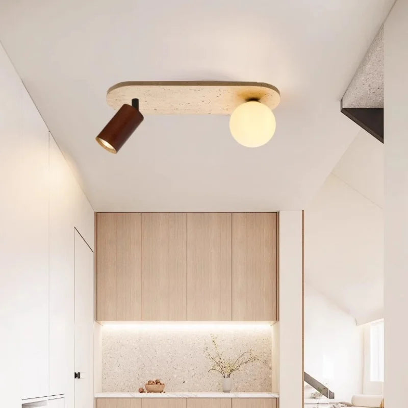 Applique Murale LED Japon Wabi Sabi en Travertin Jaune, Ambiance Chaleureuse