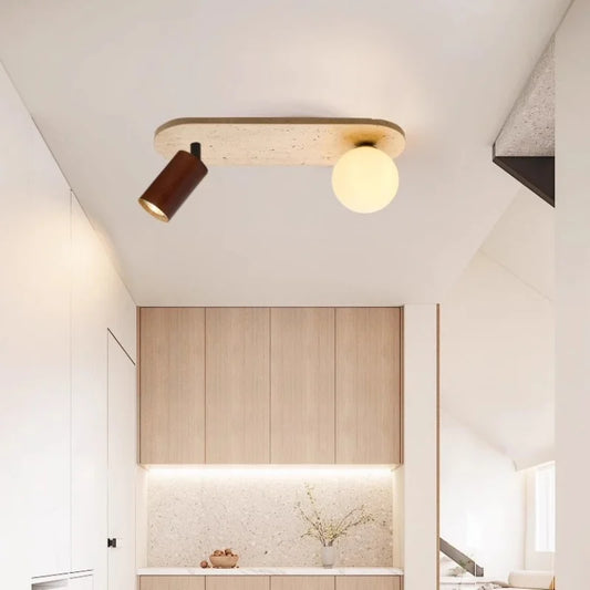 Applique Murale LED Japon Wabi Sabi en Travertin Jaune, Ambiance Chaleureuse