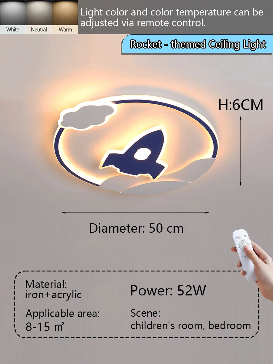 Plafonnier moderne minimaliste LED design baleine et fusée pour chambre d'enfant