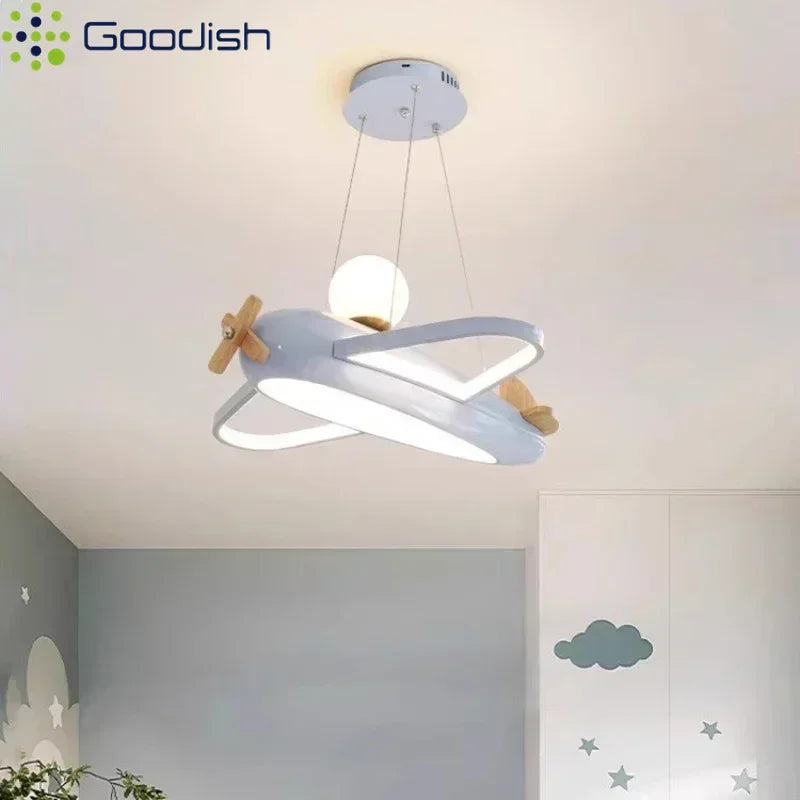 Suspension lustre LED moderne avion, lumière chaude pour chambre enfant