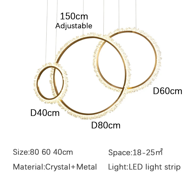Suspension Lustre Cristal Nordique Moderne Anneau pour Salon et Chambre