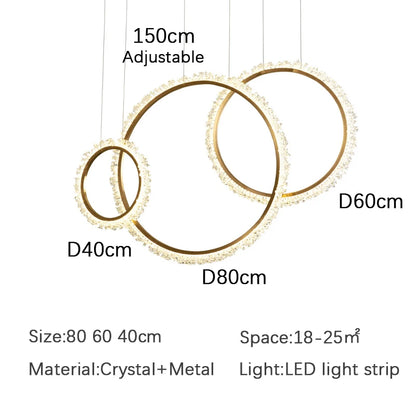 Suspension Lustre Cristal Nordique Moderne Anneau pour Salon et Chambre