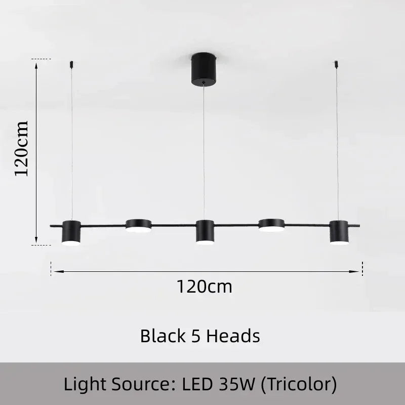 Suspension 5 têtes minimaliste moderne en métal avec lumière chaude pour bar et salle à manger