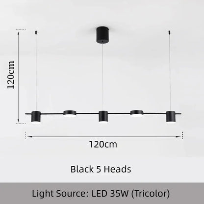 Suspension 5 têtes minimaliste moderne en métal avec lumière chaude pour bar et salle à manger