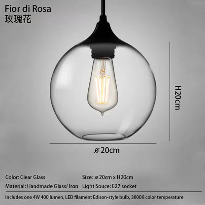 Suspension LED en verre soufflé à la bouche, design nordique moderne, lumière chaleureuse