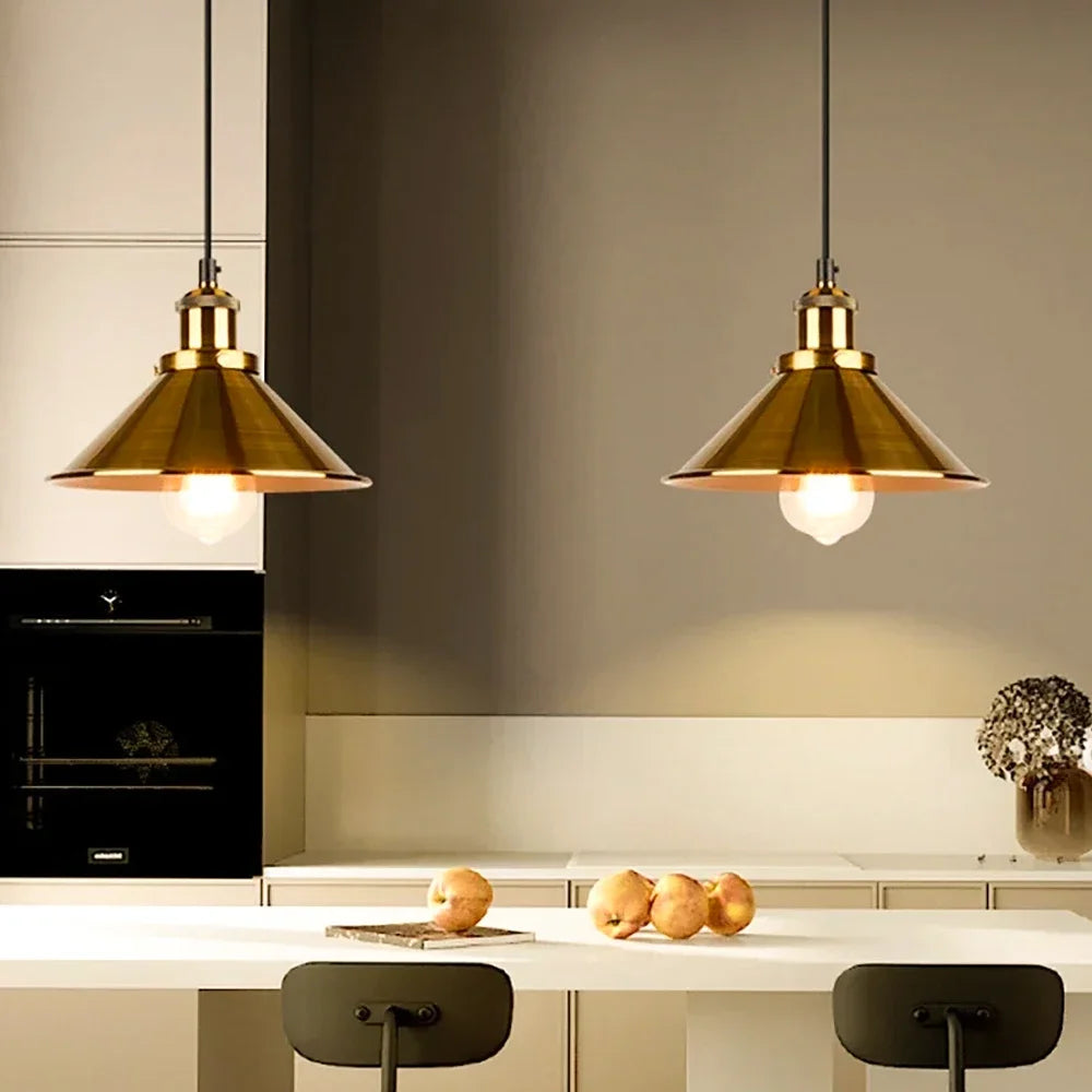 Suspension vintage E27 DINDALLED en métal noir et or, lustre d'intérieur