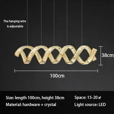 Suspension LED design moderne en fil métallique, luminaire décoratif d’intérieur en cristal