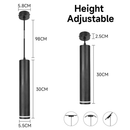 Suspension LED moderne en aluminium noir, lumière chaude ou neutre, 160-300mm