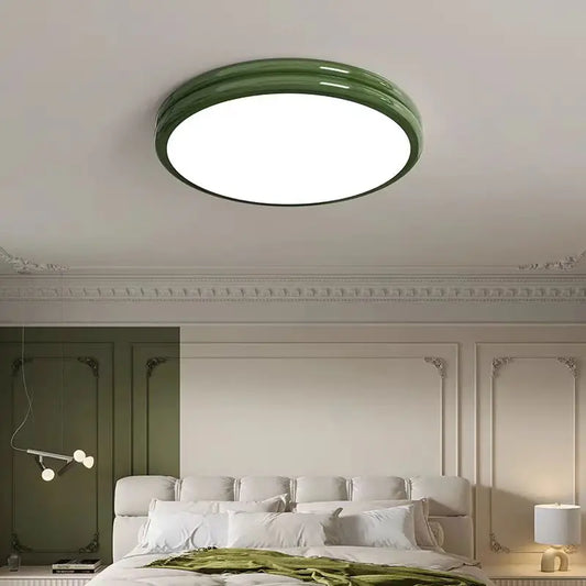 Plafonnier rond Bauhaus vert en métal LED pour ambiance cosy