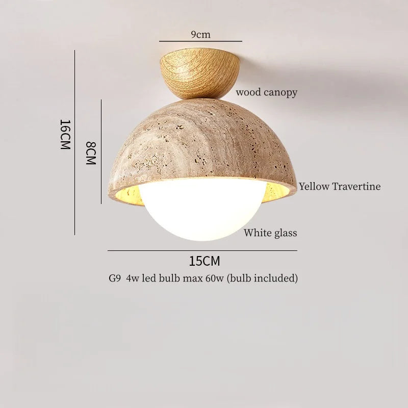 Applique Murale LED Japon Wabi Sabi en Travertin Jaune, Ambiance Chaleureuse